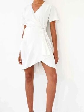 Aritzia White Wrap Mini Dress with Side Tie